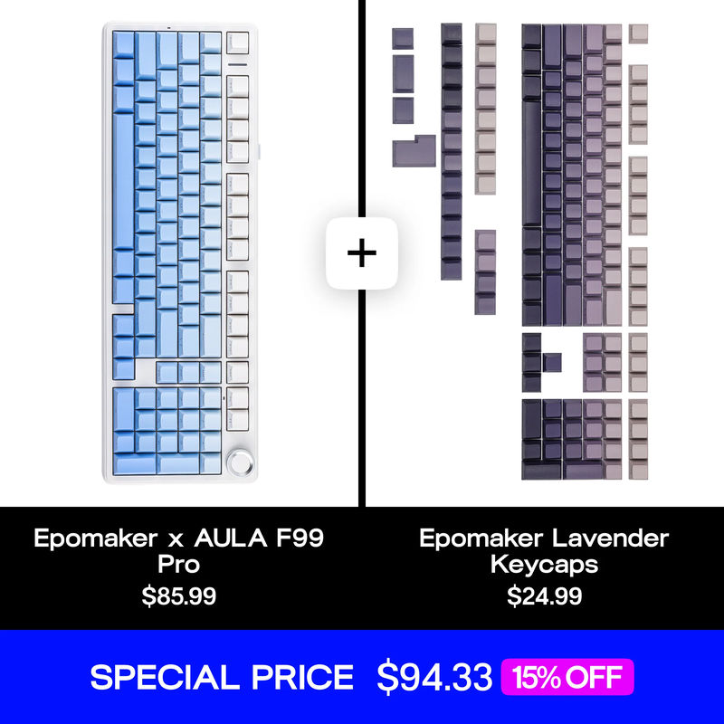 EPOMAKER x AULA F99 PRO (Nimbus Switch V3) + Lavender Keycap Set Bundle - EPOMAKER x AULA F99 PRO (Color):Black (Side-Printed)