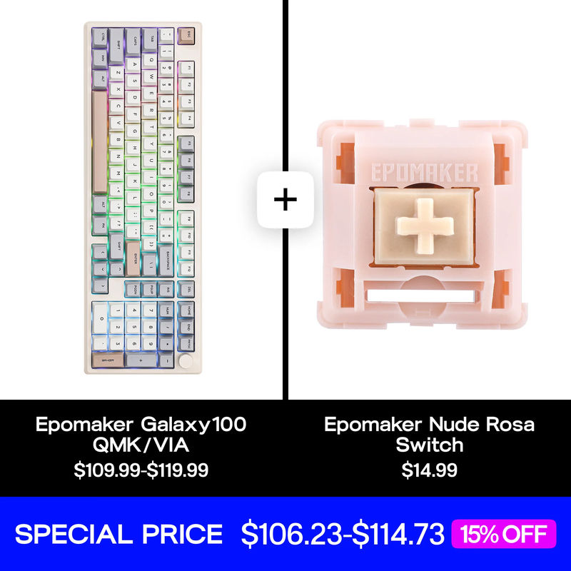 Epomaker Galaxy100 QMA/VIA + Nude Rosa Silent Switch Set Bundle - Epomaker Galaxy100 QMK/VIA (Color):Black - Epomaker Galaxy100 QMK/VIA (Switch):Epomaker Wisteria Linear Switch