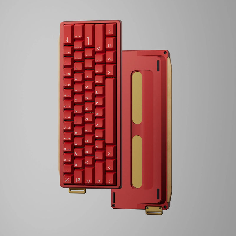 GT-60 Kit with Redux60 rgb ansi PCB - Case color:Anodized Red - Wooden strip:Maple Strip