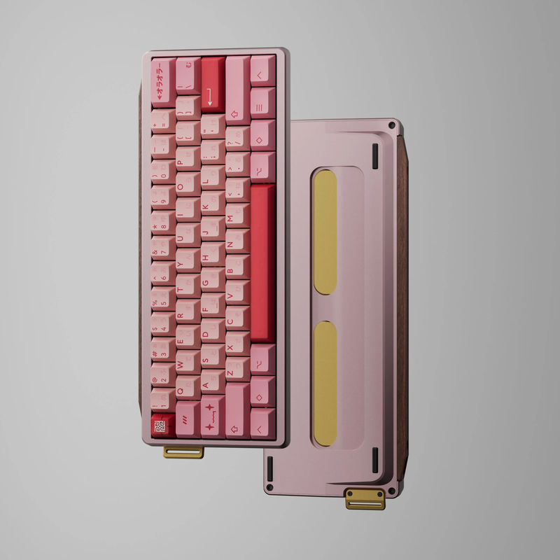 GT-60 Kit with Redux60 rgb ansi PCB - Case color:Anodized Light Pink - Wooden strip:Walnut Strip