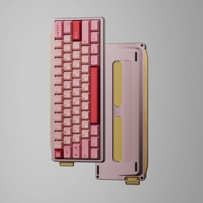 GT-60 Kit with Redux60 rgb ansi PCB - Case color:Anodized Light Pink - Wooden strip:Maple Strip