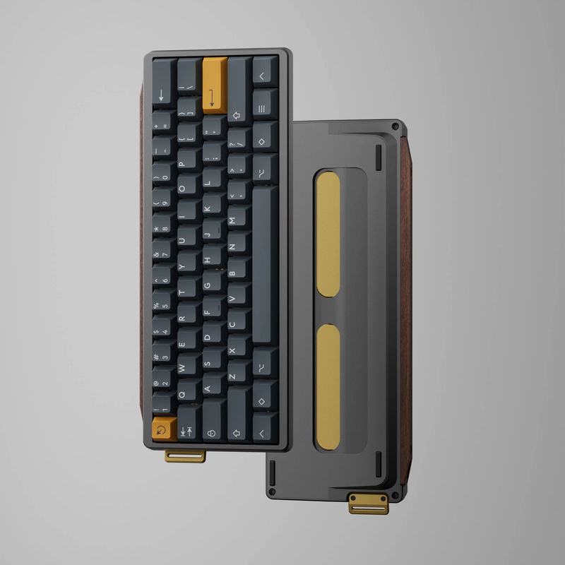 GT-60 Kit with Redux60 rgb ansi PCB - Case color:Anodized Gray - Wooden strip:Walnut Strip
