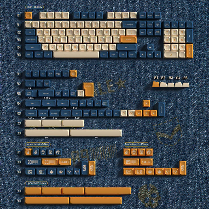 Jeans PGA Profile Keycaps Set - Kit:Base+Novelty A+ Novelty B+ Spacebar kit