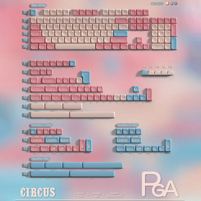 Circus PGA Profile Keycaps Set - Kit:Base+Novelty A+ Novelty B+ Spacebar kit