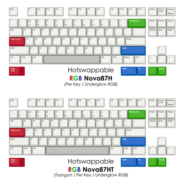 Add-ons for F1-8X V2 - Add-ons:[Hot-swap RGB PCB] Nova87H FR-4 RGB 6.25u FR-4 White/1.6mm