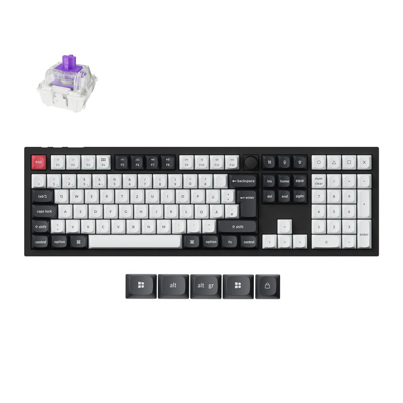 Keychron Q6 HE QMK Wireless Custom Keyboard ISO Layout Collection - Type:Fully Assembled Knob (Carbon Black) - Layout Version:DE-ISO - Switches:Gateron Double-Rail Magnetic Nebula Switch
