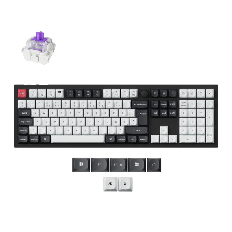 Keychron Q6 HE QMK Wireless Custom Keyboard ISO Layout Collection - Type:Fully Assembled Knob (Carbon Black) - Layout Version:Nordic-ISO - Switches:Gateron Double-Rail Magnetic Nebula Switch