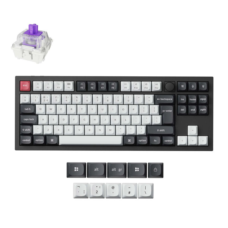 Keychron Q3 HE QMK Wireless Custom Keyboard ISO Layout Collection - Type:Fully Assembled Knob (Carbon Black) - Layout Version:UK ISO - Switches:Gateron Double-Rail Magnetic Nebula Switch