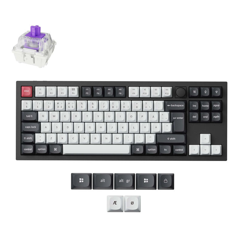 Keychron Q3 HE QMK Wireless Custom Keyboard ISO Layout Collection - Type:Fully Assembled Knob (Carbon Black) - Layout Version:Nordic ISO - Switches:Gateron Double-Rail Magnetic Nebula Switch