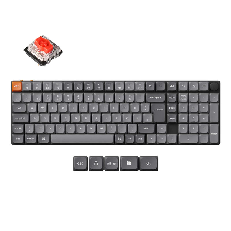 Keychron K17 Max QMK Wireless Custom Mechanical Keyboard ISO Layout Collection - Version:RGB Backlight (Hot-Swappable) - Layout Version:DE-ISO - Switch Option:Low Profile Gateron Mechanical Red