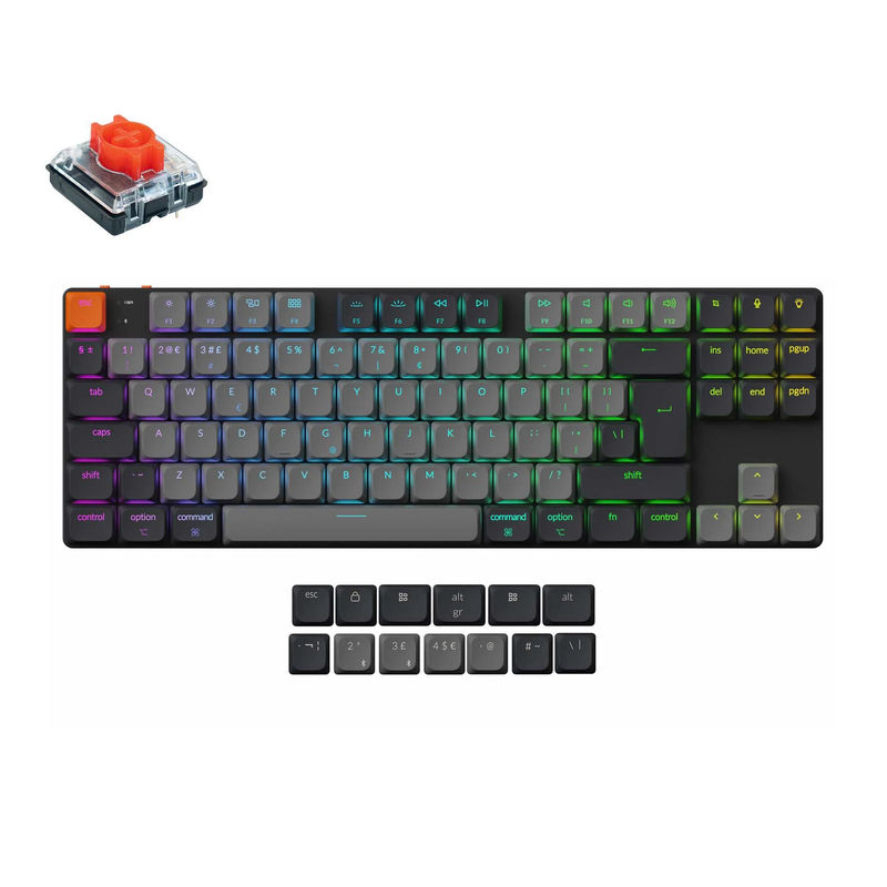 Keychron K1 QMK Wireless Mechanical Keyboard (ISO Layout) - Version 6 - Version:RGB Backlight (Hot-Swappable) - Layout Version:UK-ISO - Switch Option:Keychron Low Profile 2.0 Mechanical Red