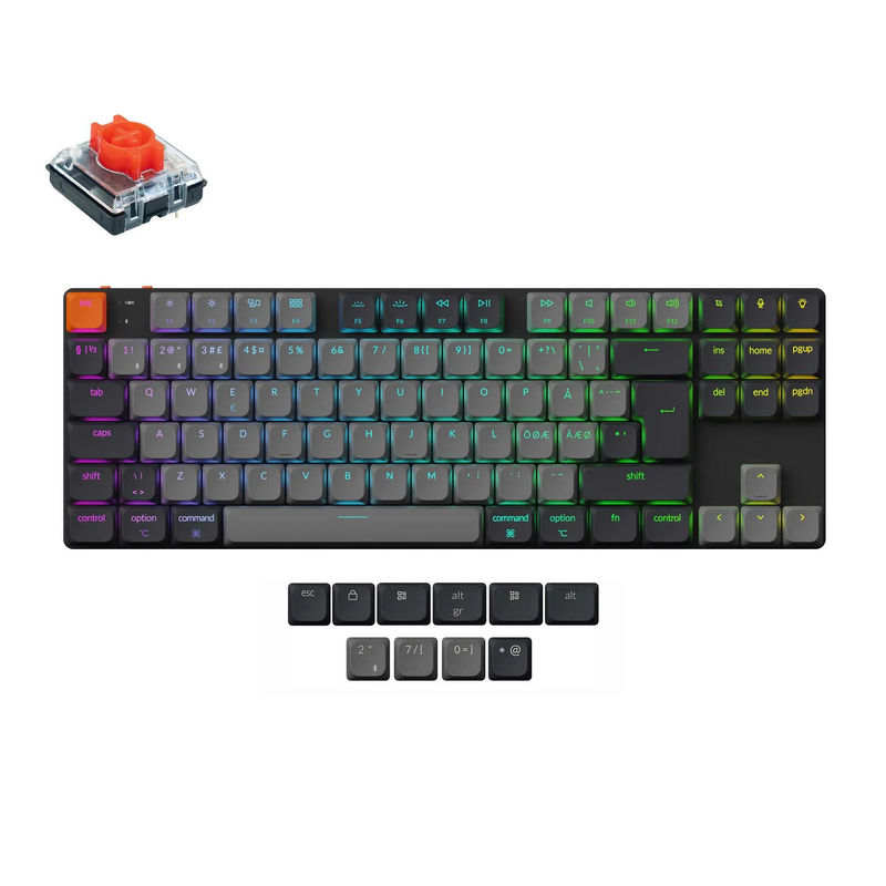 Keychron K1 QMK Wireless Mechanical Keyboard (ISO Layout) - Version 6 - Version:RGB Backlight (Hot-Swappable) - Layout Version:Nordic-ISO - Switch Option:Keychron Low Profile 2.0 Mechanical Red