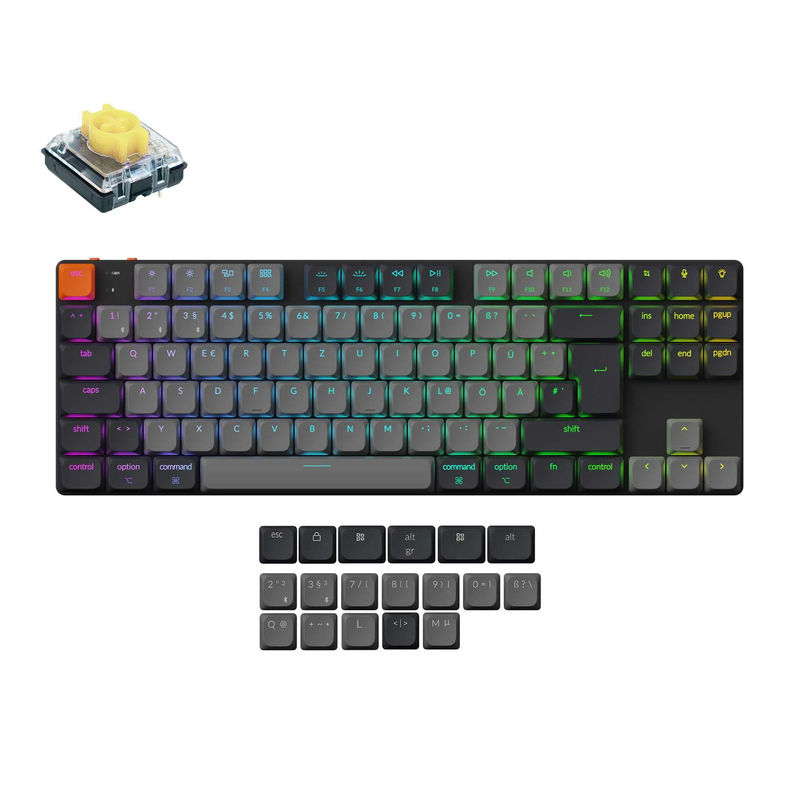 Keychron K1 QMK Wireless Mechanical Keyboard (ISO Layout) - Version 6 - Version:RGB Backlight (Hot-Swappable) - Layout Version:DE-ISO - Switch Option:Keychron Low Profile 2.0 Mechanical Banana