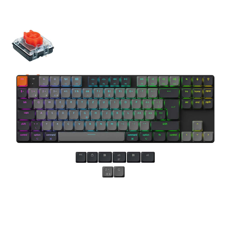 Keychron K1 QMK Wireless Mechanical Keyboard (ISO Layout) - Version 6 - Version:RGB Backlight (Hot-Swappable) - Layout Version:Swiss-ISO - Switch Option:Keychron Low Profile 2.0 Mechanical Red