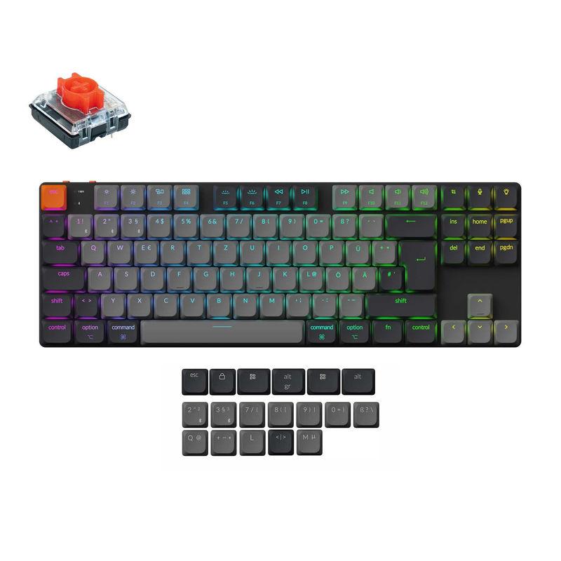 Keychron K1 QMK Wireless Mechanical Keyboard (ISO Layout) - Version 6 - Version:RGB Backlight (Hot-Swappable) - Layout Version:DE-ISO - Switch Option:Keychron Low Profile 2.0 Mechanical Red