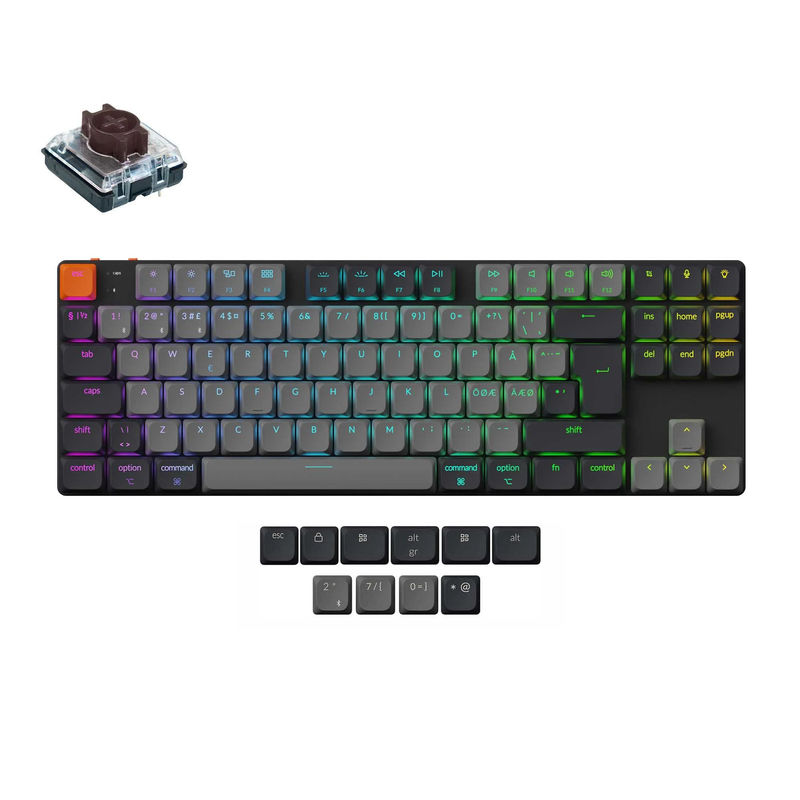 Keychron K1 QMK Wireless Mechanical Keyboard (ISO Layout) - Version 6 - Version:RGB Backlight (Hot-Swappable) - Layout Version:Nordic-ISO - Switch Option:Keychron Low Profile 2.0 Mechanical Brown