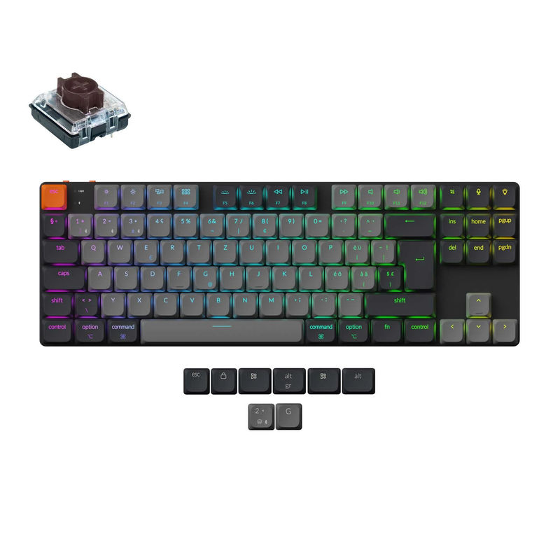 Keychron K1 QMK Wireless Mechanical Keyboard (ISO Layout) - Version 6 - Version:RGB Backlight (Hot-Swappable) - Layout Version:Swiss-ISO - Switch Option:Keychron Low Profile 2.0 Mechanical Brown