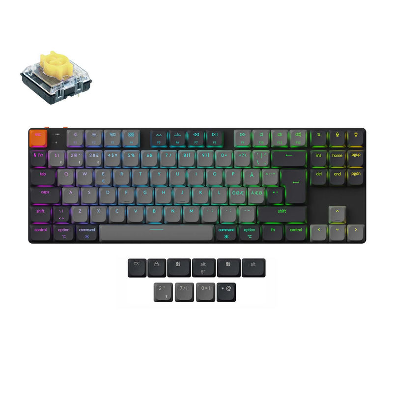 Keychron K1 QMK Wireless Mechanical Keyboard (ISO Layout) - Version 6 - Version:RGB Backlight (Hot-Swappable) - Layout Version:Nordic-ISO - Switch Option:Keychron Low Profile 2.0 Mechanical Banana