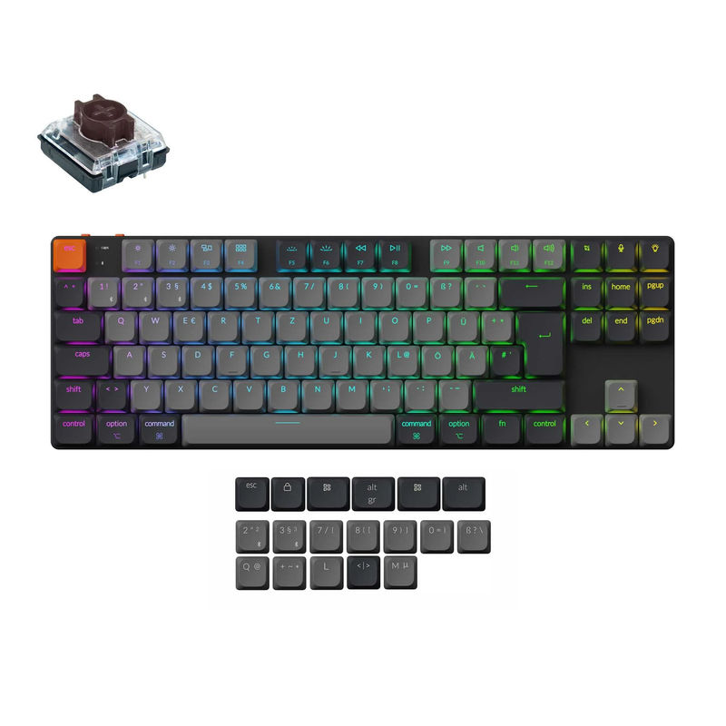 Keychron K1 QMK Wireless Mechanical Keyboard (ISO Layout) - Version 6 - Version:RGB Backlight (Hot-Swappable) - Layout Version:DE-ISO - Switch Option:Keychron Low Profile 2.0 Mechanical Brown