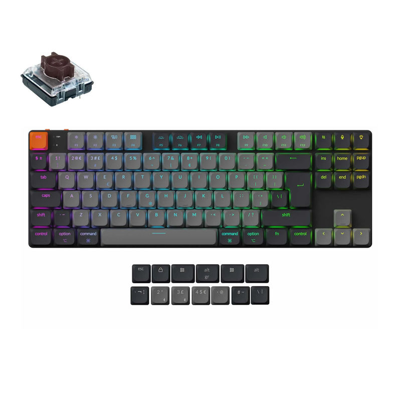 Keychron K1 QMK Wireless Mechanical Keyboard (ISO Layout) - Version 6 - Version:RGB Backlight (Hot-Swappable) - Layout Version:UK-ISO - Switch Option:Keychron Low Profile 2.0 Mechanical Brown