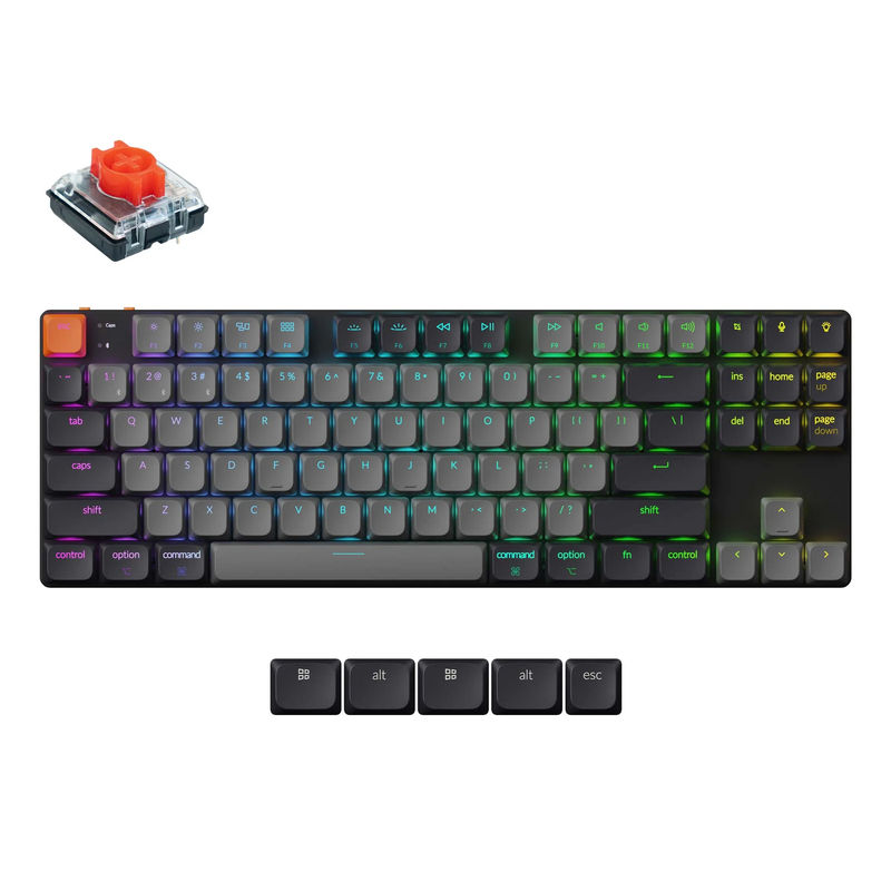 Keychron K1 QMK Wireless Mechanical Keyboard (Version 6) - Version:RGB Backlight - Switch Type:Keychron Low Profile 2.0 Mechanical - Switch Option:Red