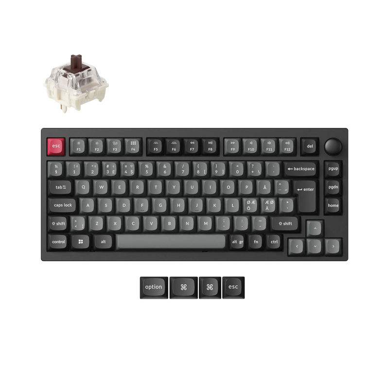 Lemokey P1 QMK Wireless Custom Mechanical Keyboard ISO Layout Collection - Type:Fully Assembled Knob Carbon Black (Pro Version) - Layout Version:Nordic-ISO - Switches:Keychron Super Brown