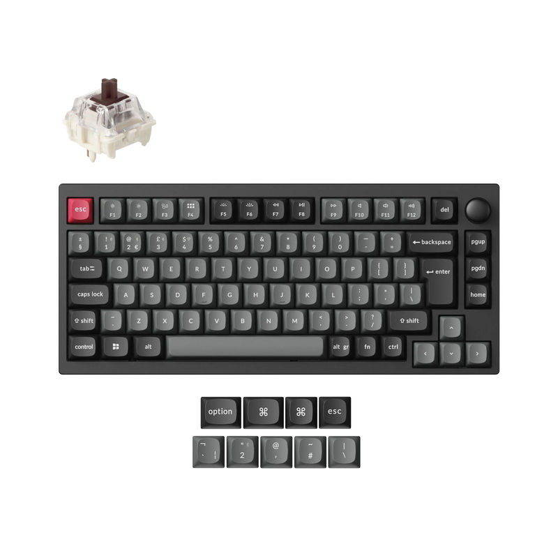 Lemokey P1 QMK Wireless Custom Mechanical Keyboard ISO Layout Collection - Type:Fully Assembled Knob Carbon Black (Pro Version) - Layout Version:UK-ISO - Switches:Keychron Super Brown