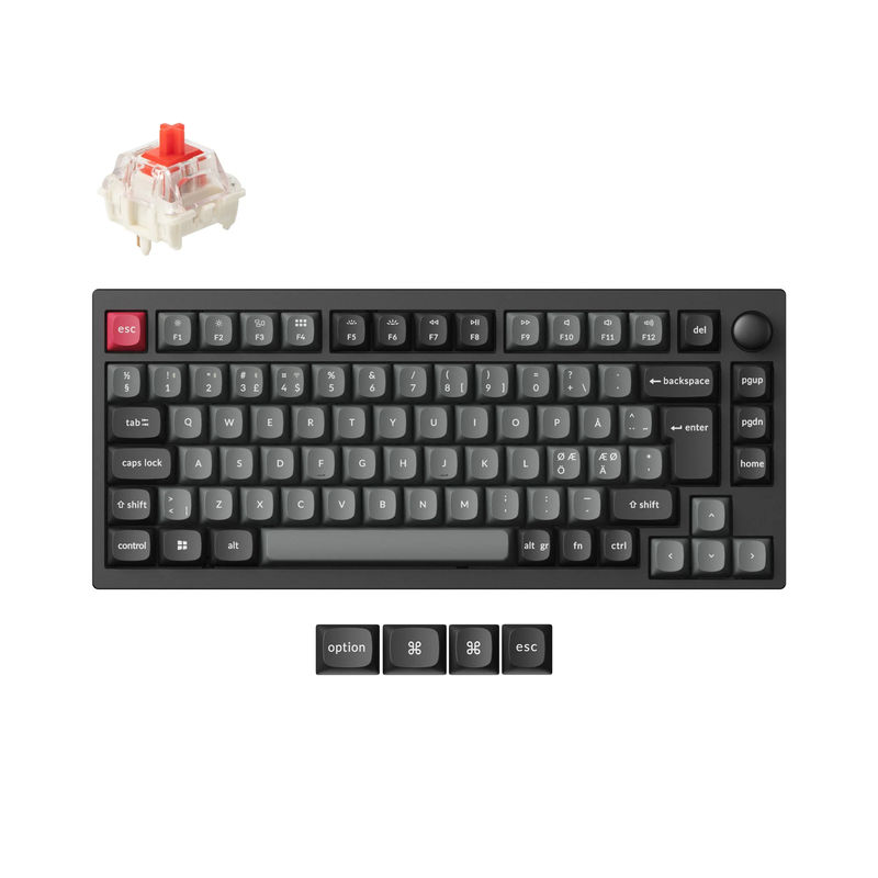 Lemokey P1 QMK Wireless Custom Mechanical Keyboard ISO Layout Collection - Type:Fully Assembled Knob Carbon Black (Pro Version) - Layout Version:Nordic-ISO - Switches:Keychron Super Red