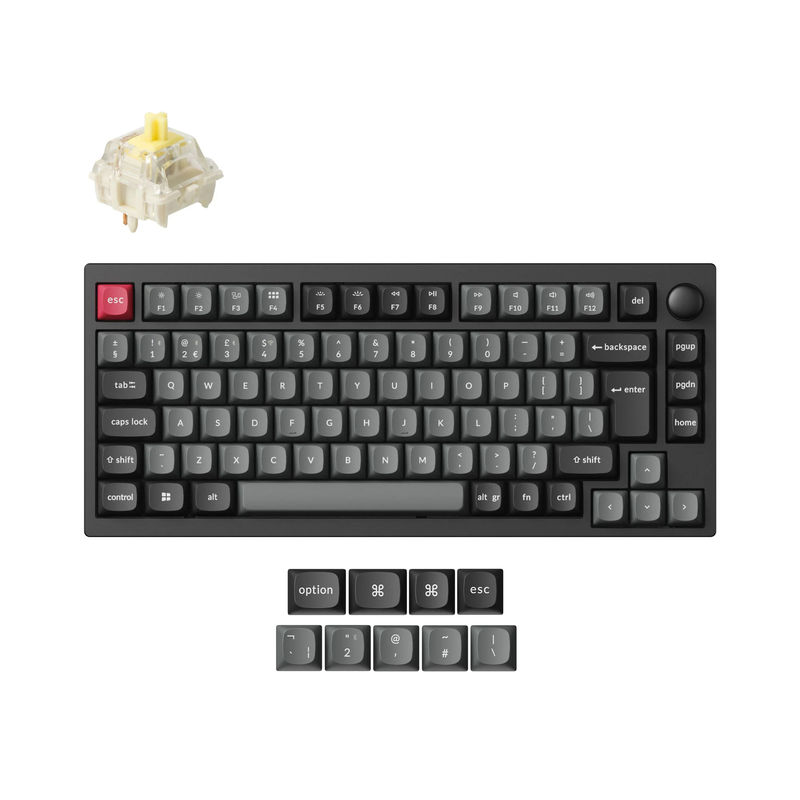 Lemokey P1 QMK Wireless Custom Mechanical Keyboard ISO Layout Collection - Type:Fully Assembled Knob Carbon Black (Pro Version) - Layout Version:UK-ISO - Switches:Keychron Super Banana