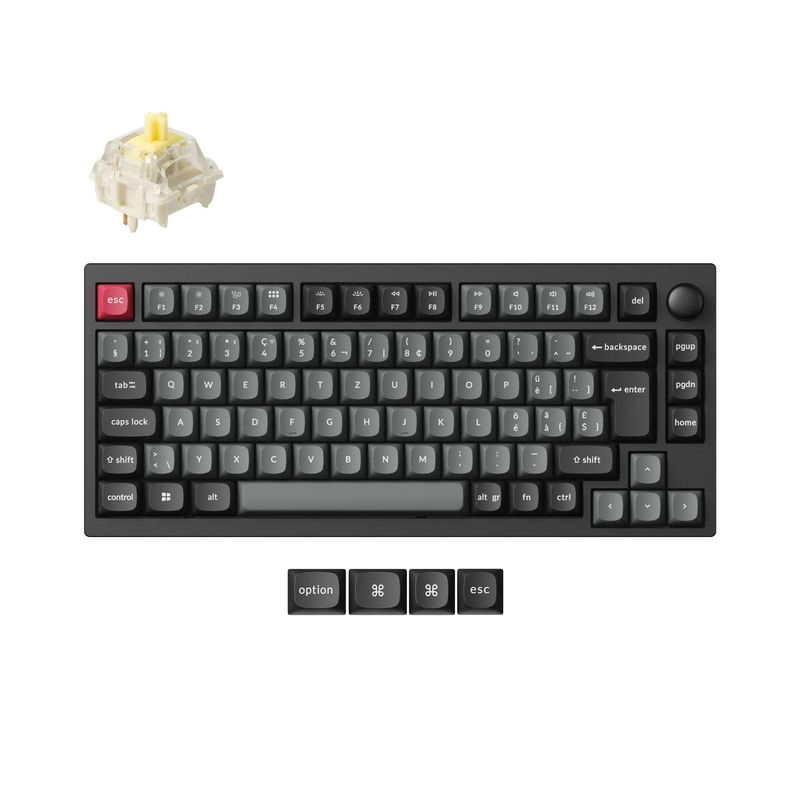 Lemokey P1 QMK Wireless Custom Mechanical Keyboard ISO Layout Collection - Type:Fully Assembled Knob Carbon Black (Pro Version) - Layout Version:Swiss-ISO - Switches:Keychron Super Banana