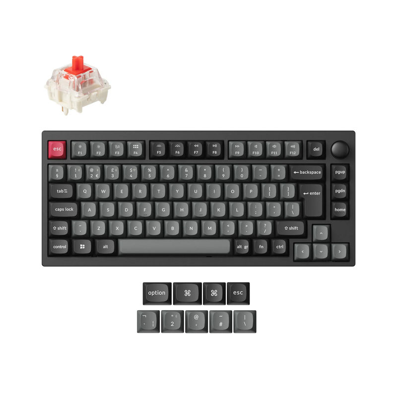 Lemokey P1 QMK Wireless Custom Mechanical Keyboard ISO Layout Collection - Type:Fully Assembled Knob Carbon Black (Pro Version) - Layout Version:UK-ISO - Switches:Keychron Super Red