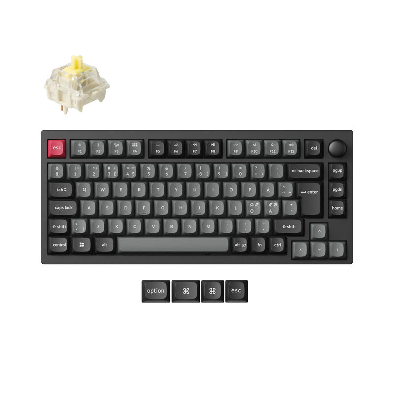Lemokey P1 QMK Wireless Custom Mechanical Keyboard ISO Layout Collection - Type:Fully Assembled Knob Carbon Black (Pro Version) - Layout Version:Nordic-ISO - Switches:Keychron Super Banana