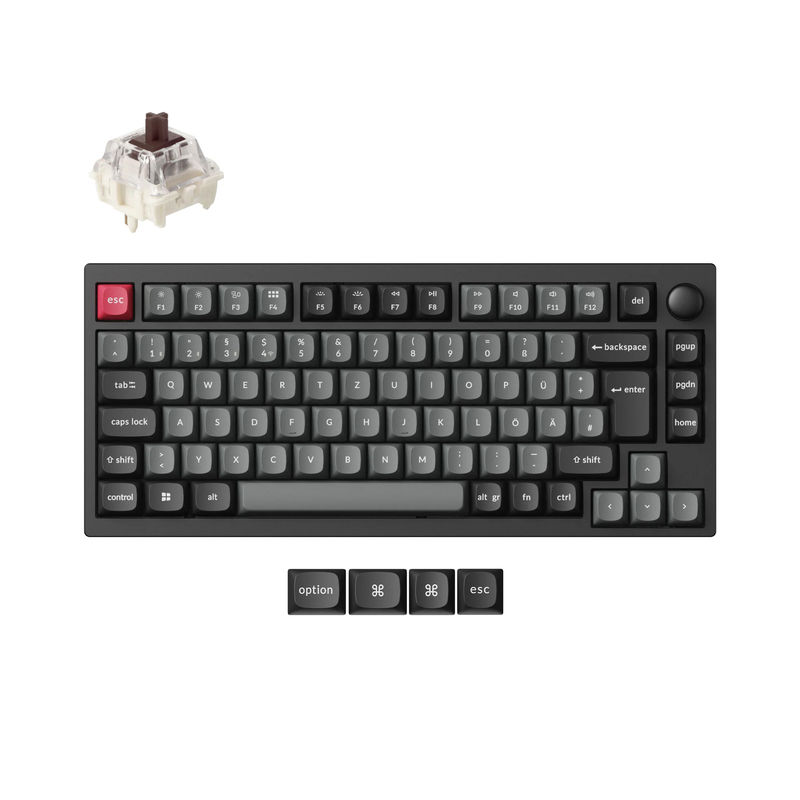 Lemokey P1 QMK Wireless Custom Mechanical Keyboard ISO Layout Collection - Type:Fully Assembled Knob Carbon Black (Pro Version) - Layout Version:DE-ISO - Switches:Keychron Super Brown