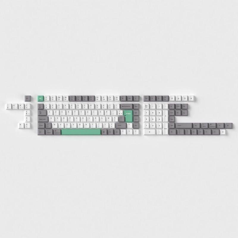 ISO Cherry Profile Dye-Sub PBT Full Set Keycap Set - Gray White Mint - Version:Gray White Mint Full Set - Layout:FR-ISO