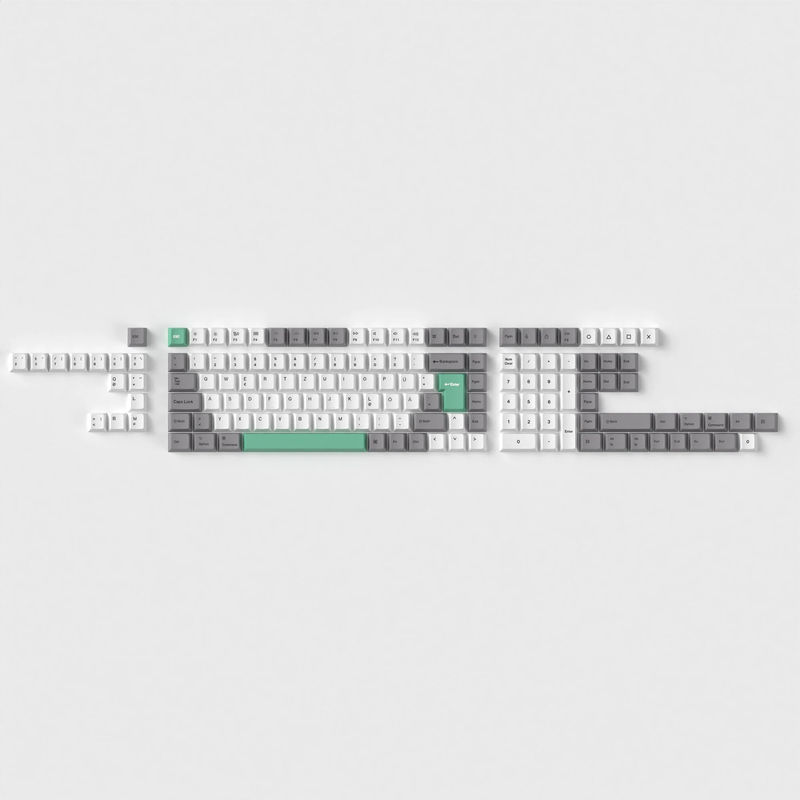 ISO Cherry Profile Dye-Sub PBT Full Set Keycap Set - Gray White Mint - Version:Gray White Mint Full Set - Layout:DE-ISO