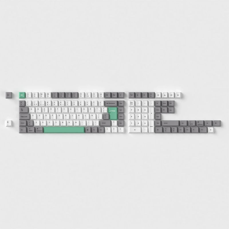 ISO Cherry Profile Dye-Sub PBT Full Set Keycap Set - Gray White Mint - Version:Gray White Mint Full Set - Layout:ES-ISO