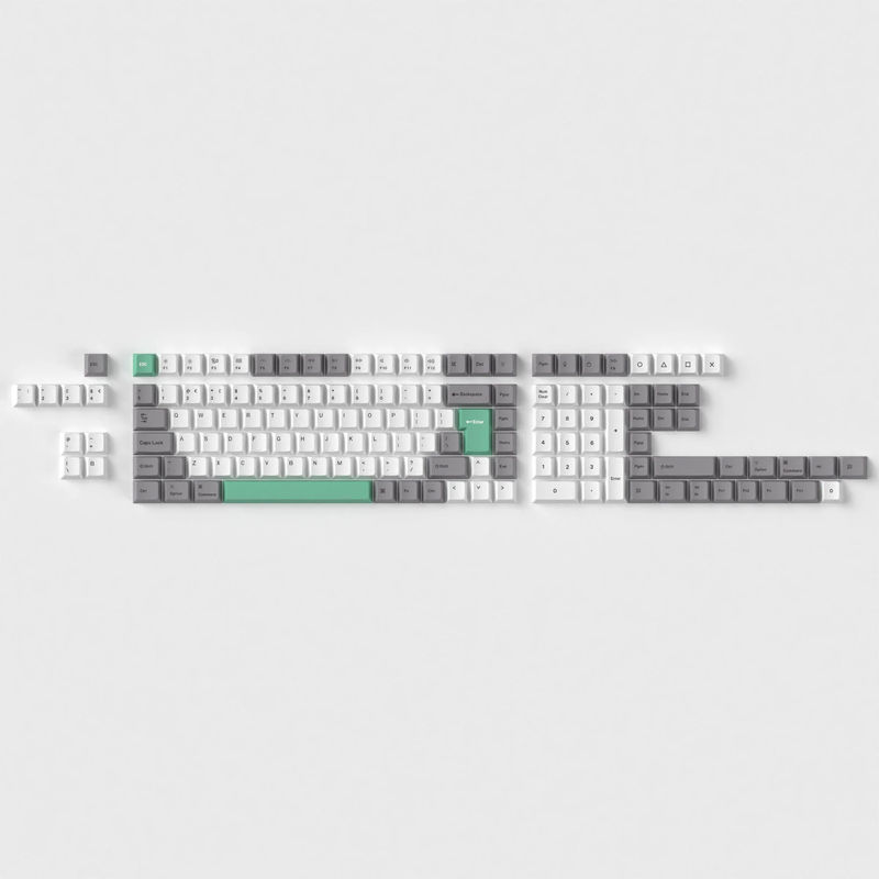 ISO Cherry Profile Dye-Sub PBT Full Set Keycap Set - Gray White Mint - Version:Gray White Mint Full Set - Layout:UK-ISO