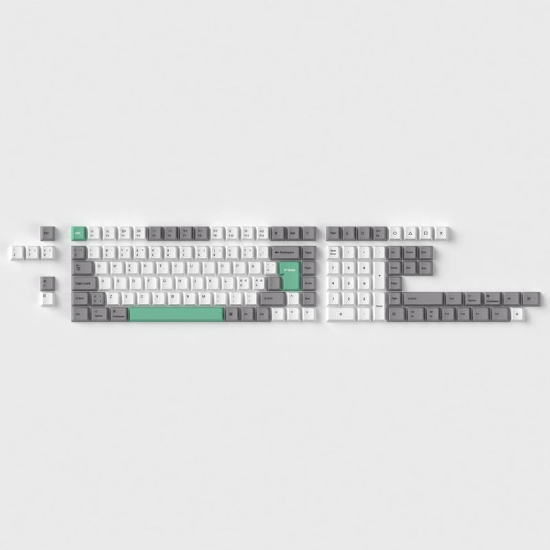 ISO Cherry Profile Dye-Sub PBT Full Set Keycap Set - Gray White Mint - Version:Gray White Mint Full Set - Layout:Nordic-ISO