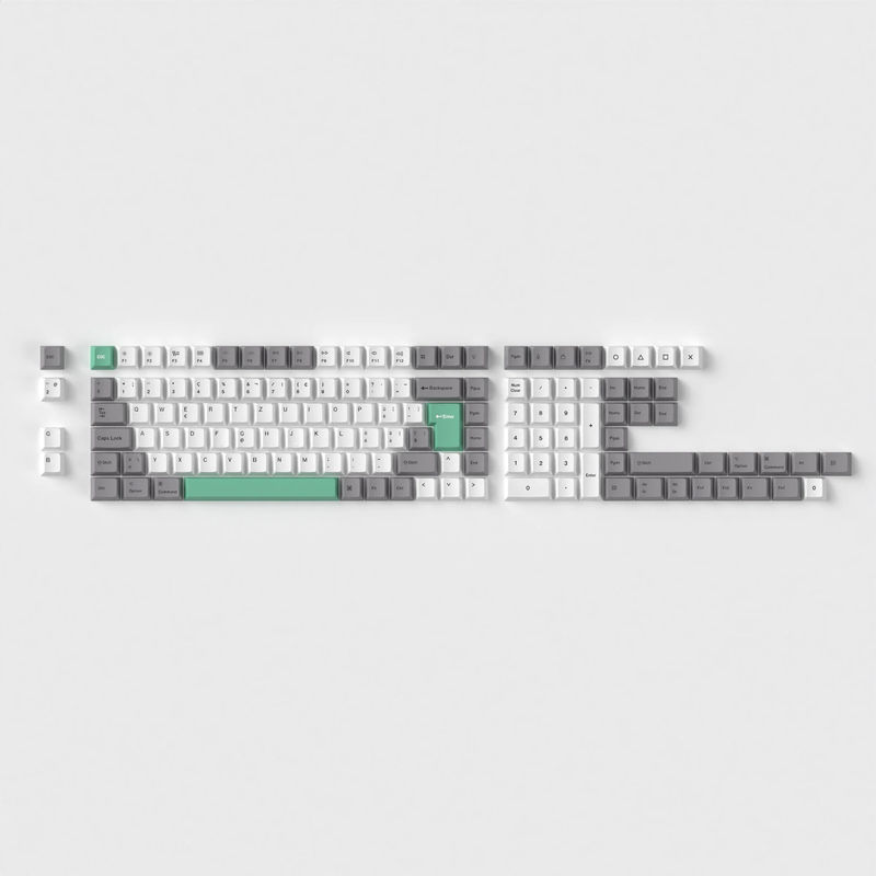 ISO Cherry Profile Dye-Sub PBT Full Set Keycap Set - Gray White Mint - Version:Gray White Mint Full Set - Layout:Swiss-ISO