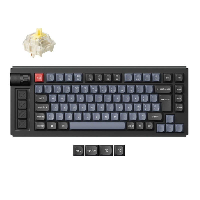 Lemokey L1 QMK Wireless Custom Mechanical Keyboard ISO Layout Collection - Type:Fully Assembled Knob Carbon Black - Layout Version:Swiss-ISO - Switches:Gateron Jupiter Banana