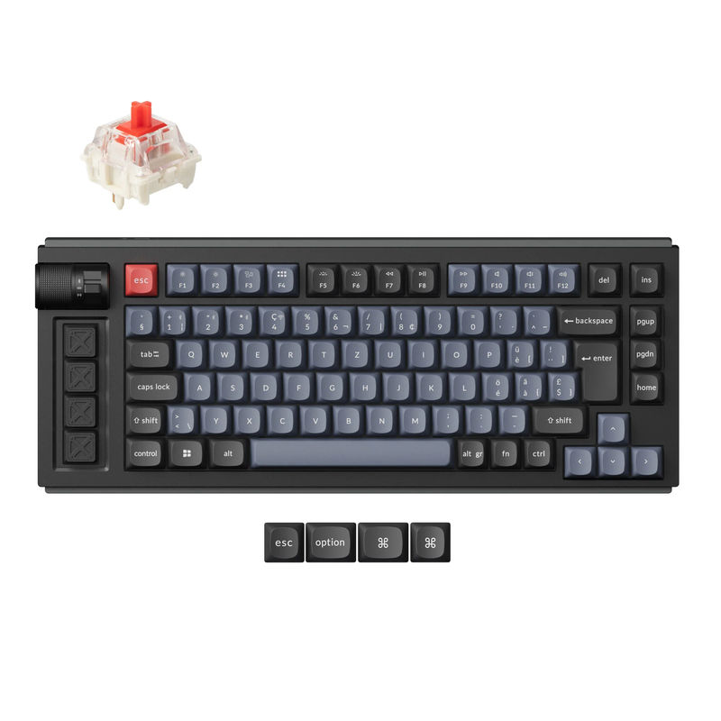 Lemokey L1 QMK Wireless Custom Mechanical Keyboard ISO Layout Collection - Type:Fully Assembled Knob Carbon Black - Layout Version:Swiss-ISO - Switches:Gateron Jupiter Red