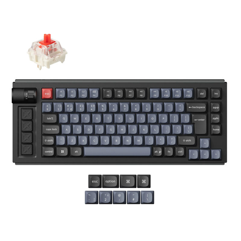 Lemokey L1 QMK Wireless Custom Mechanical Keyboard ISO Layout Collection - Type:Fully Assembled Knob Carbon Black - Layout Version:UK-ISO - Switches:Gateron Jupiter Red