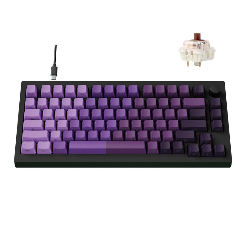 Lemokey X4 QMK Wired Mechanical Keyboard - Version:Red Backlight - Keycap Style:Purple (Side-Printed Shine-Through) - Switch Option:Keychron Mechanical Brown Switch