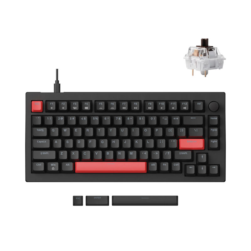 Lemokey X4 QMK Wired Mechanical Keyboard - Version:Red Backlight - Keycap Style:Black (Shine-Through) - Switch Option:Keychron Mechanical Brown Switch