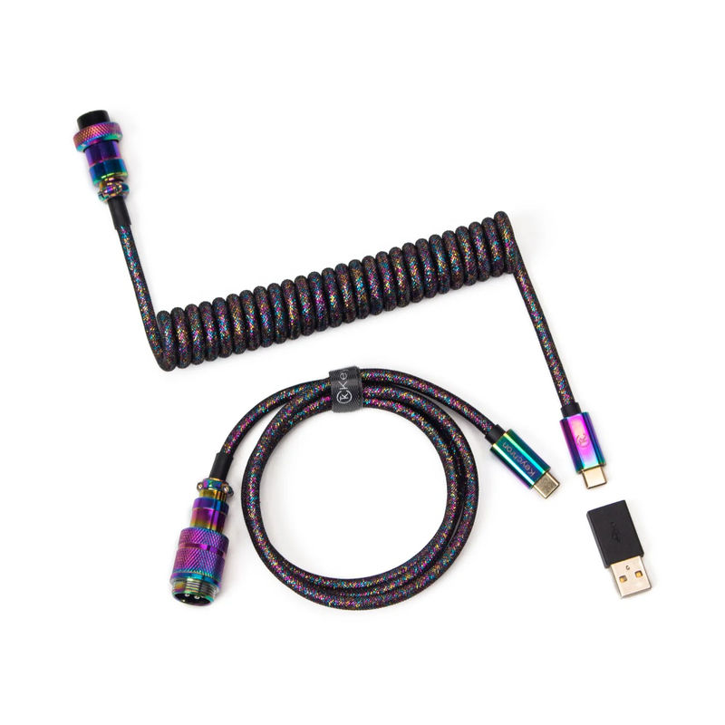 Keychron Premium Coiled Aviator Cable - Color:Rainbow Plated Black - Connector:Straight
