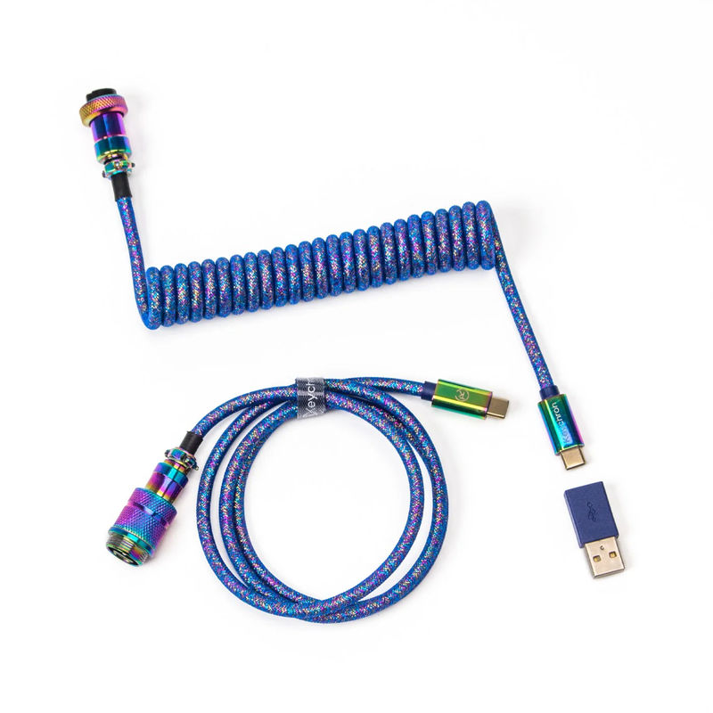 Keychron Premium Coiled Aviator Cable - Color:Rainbow Plated Blue - Connector:Straight