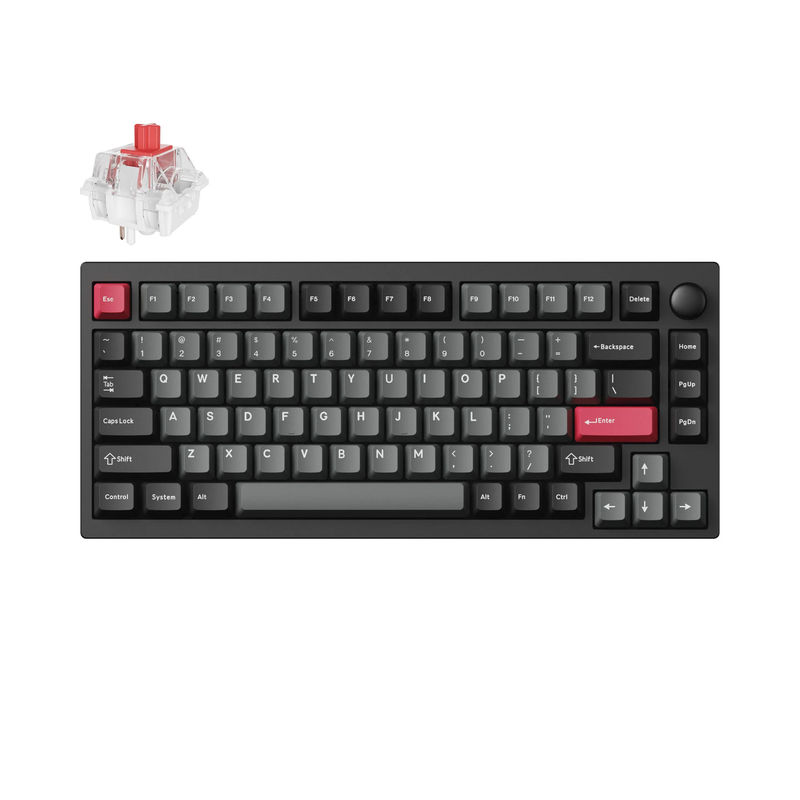 Lemokey P1 QMK/VIA Custom Gaming Keyboard - Type:Fully Assembled Knob - Color:Carbon Black - Switches:Keychron Super Red