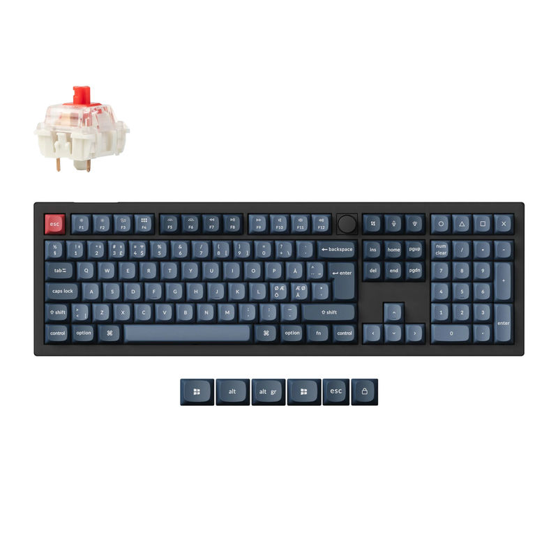 Keychron V6 Max QMK Wireless Custom Mechanical Keyboard ISO Layout Collection - Type:Fully Assembled Knob (Carbon Black) - Layout Version:Nordic-ISO - Switches:Gateron Jupiter Red