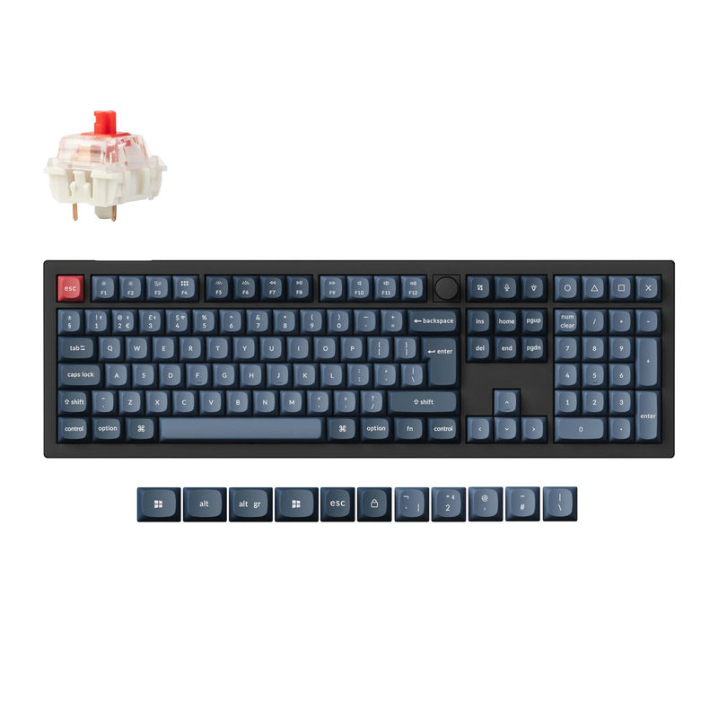 Keychron V6 Max QMK Wireless Custom Mechanical Keyboard ISO Layout Collection - Type:Fully Assembled Knob (Carbon Black) - Layout Version:UK-ISO - Switches:Gateron Jupiter Red