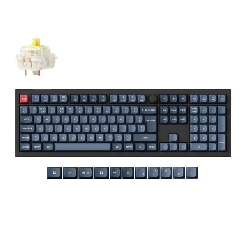 Keychron V6 Max QMK Wireless Custom Mechanical Keyboard ISO Layout Collection - Type:Fully Assembled Knob (Carbon Black) - Layout Version:UK-ISO - Switches:Gateron Jupiter Banana